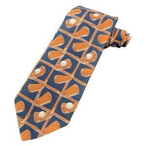 Vtg Rooster Golf Tie Men's Theme Golf Balls Iron Club Black Brown Cotton GUC